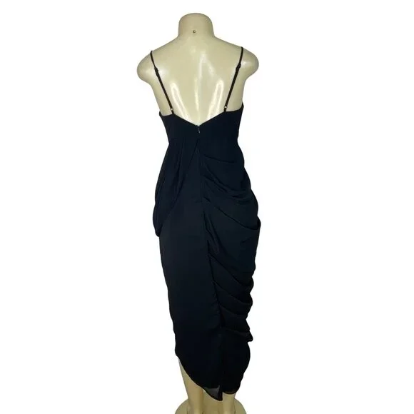 Do+Be Black Draped Midi Dress With Spaghetti Straps Elegant Size S - New - Picture 3 of 10